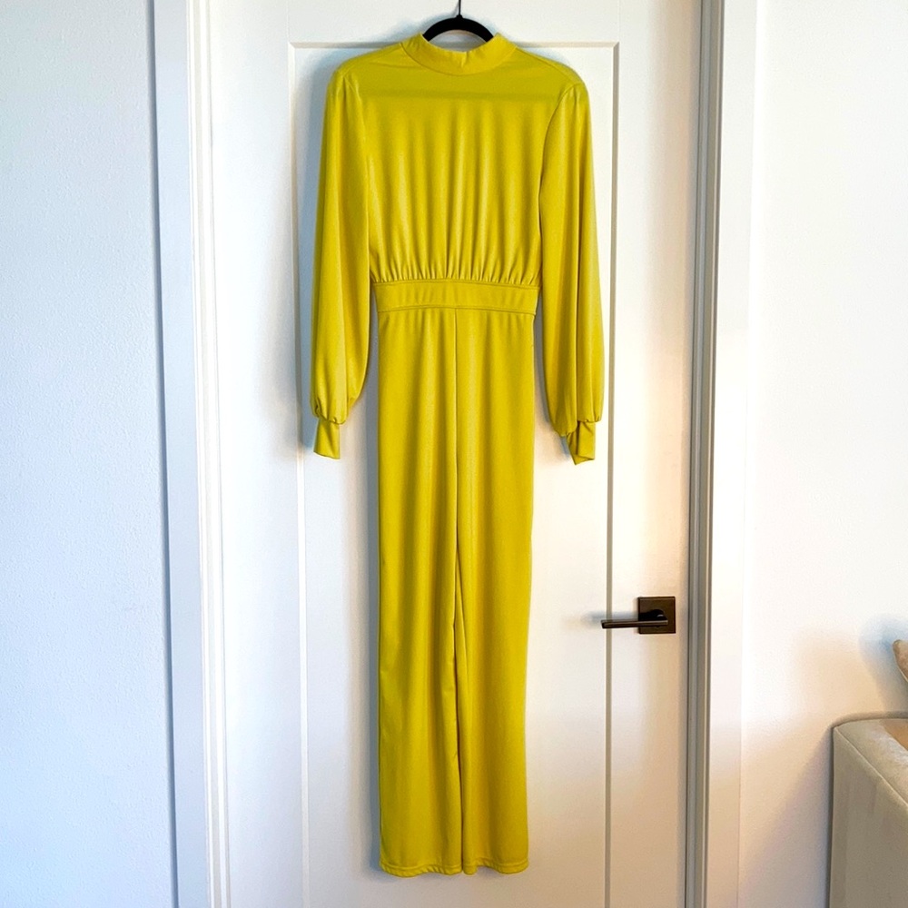 Yellow Long Sleeve Jumpsuit with Open Back *Missing Button* SOLD AS IS